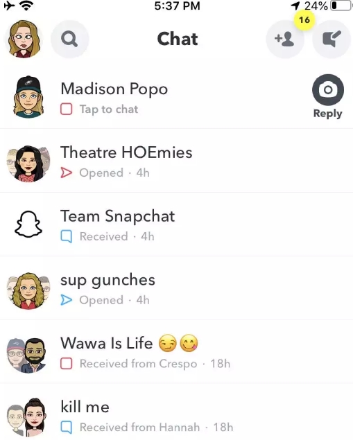 Open Snapchat app and go to Chat screen